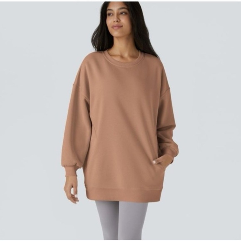 Halara Womens Oversized Tulip Back Tunic‎ Sweatshirt Mauve Fleece Pockets Medium